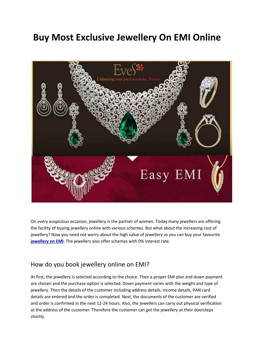 buy most exclusive jewellery on emi online