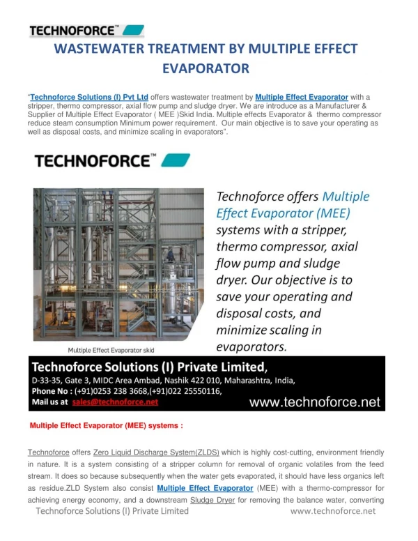 WASTEWATER TREATMENT BY MULTIPLE EFFECT EVAPORATOR