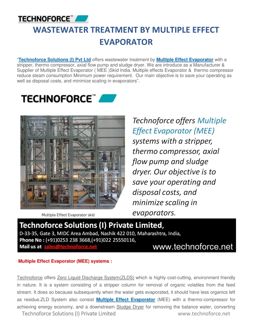 wastewater treatment by multiple effect evaporator