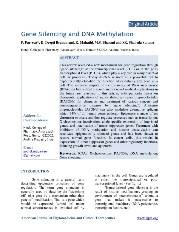 Gene Silencing and DNA Methylation