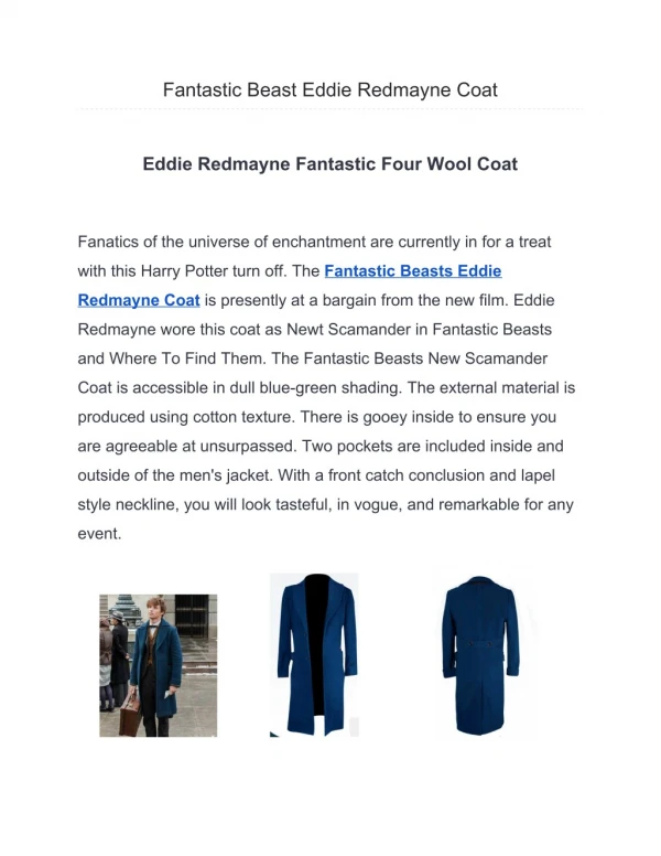 Fantastic Beast Eddie Redmayne Coat