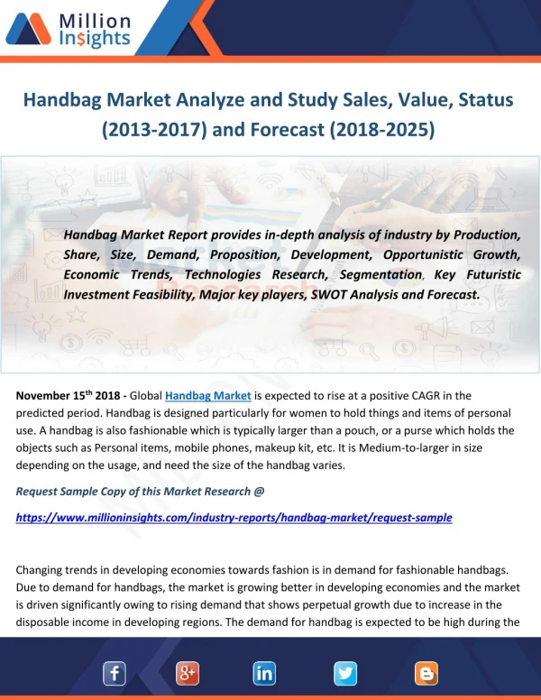 Handbag Market Analyze and Study Sales, Value, Status (2013-2017) and Forecast (2018-2025)