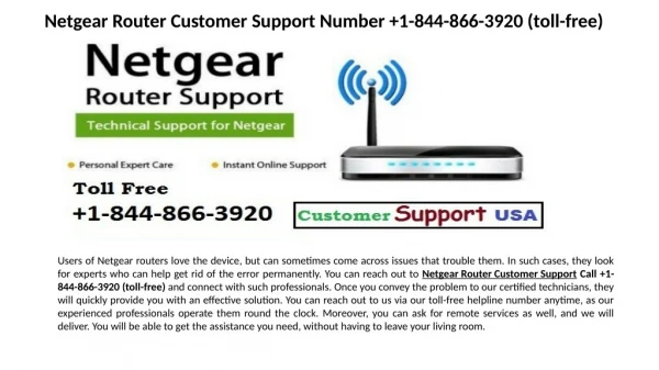 Netgear Router Customer Support Phone Number 1-844-866-3920 (toll-free)
