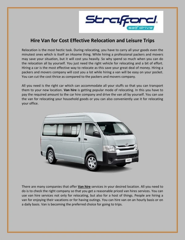 Hire Van for Cost Effective Relocation and Leisure Trips