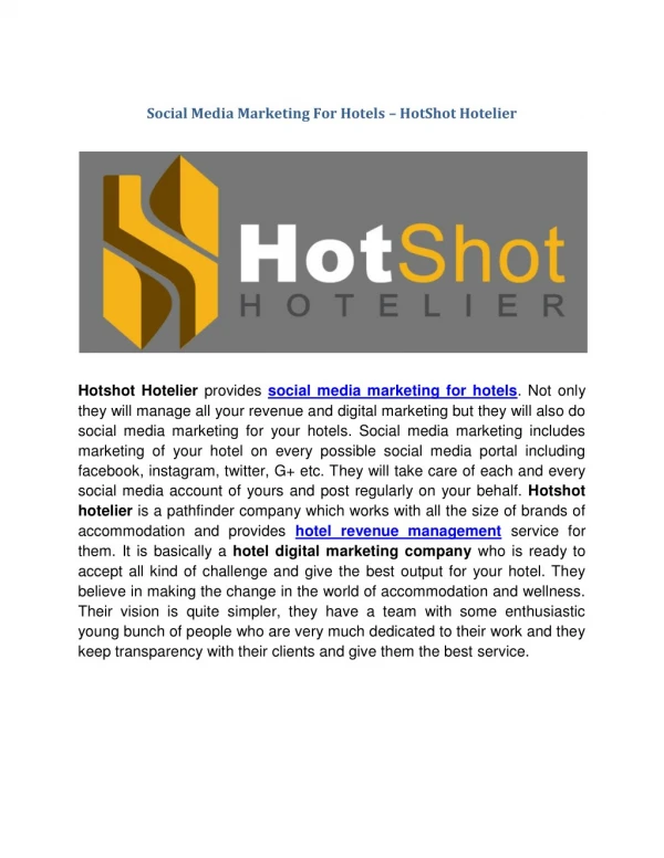 Social Media Marketing,Management For Hotels