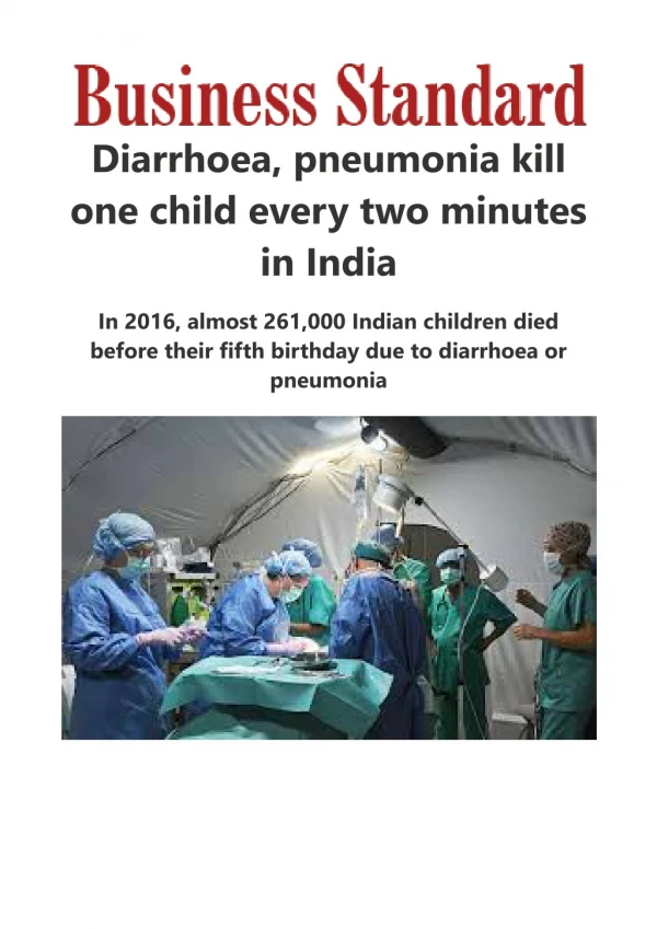  Diarrhoea, pneumonia kill one child every two minutes in India
