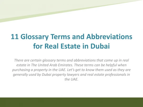11 Glossary Terms and Abbreviations for Real Estate in Dubai
