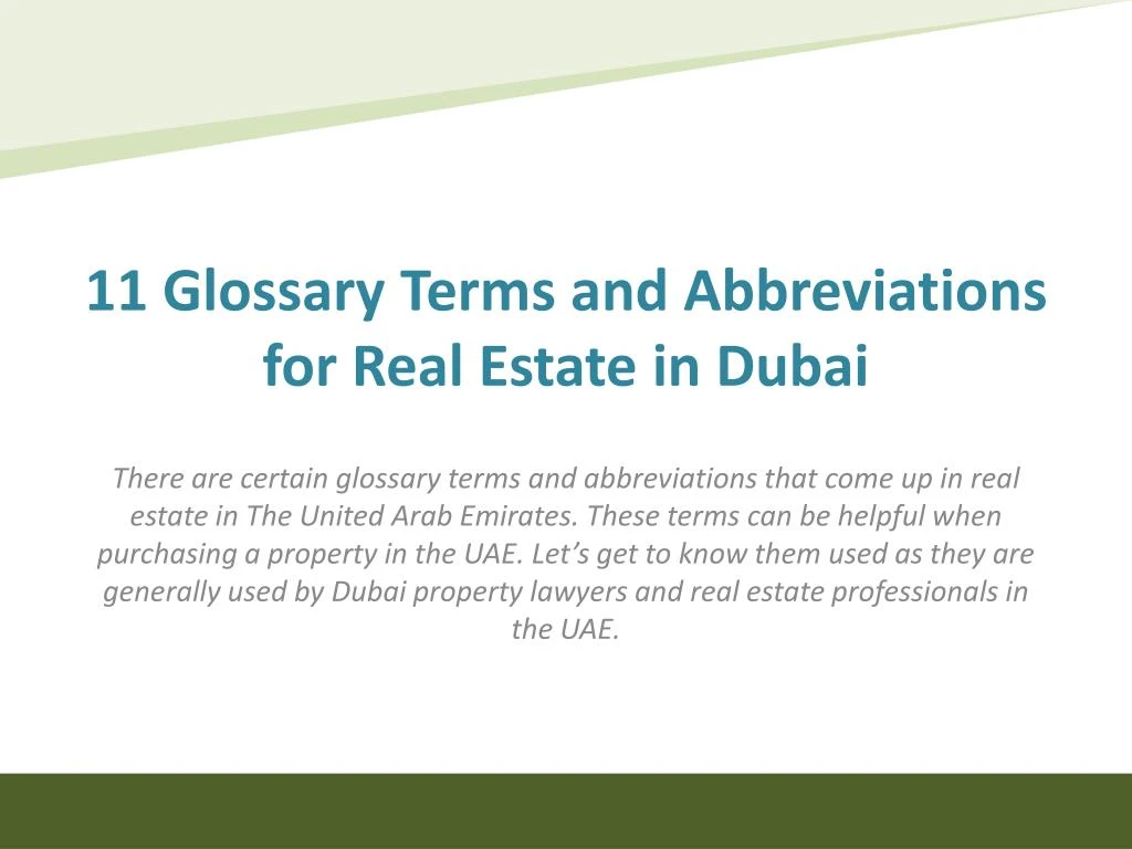11 glossary terms and abbreviations for real estate in dubai