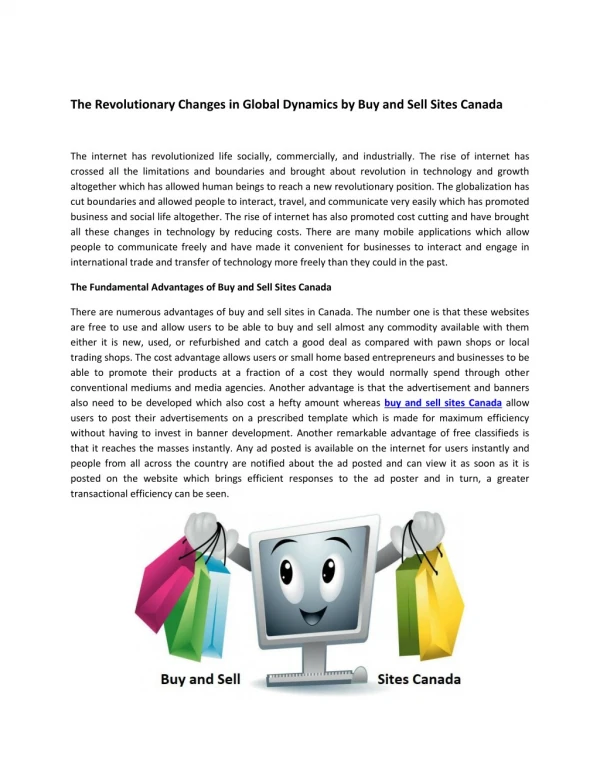 The Revolutionary Changes in Global Dynamics by Buy and Sell Sites Canada