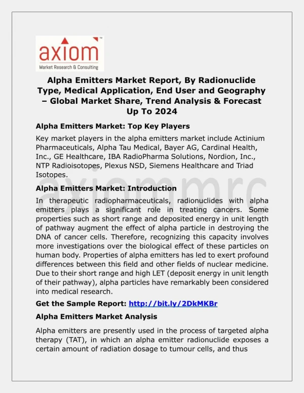 Alpha Emitters Market Potential Growth, Analysis, Strategies and Forecast 2024
