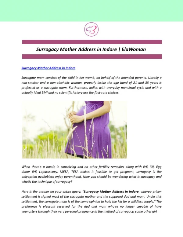 Surrogacy Mother Address in Indore | ElaWoman