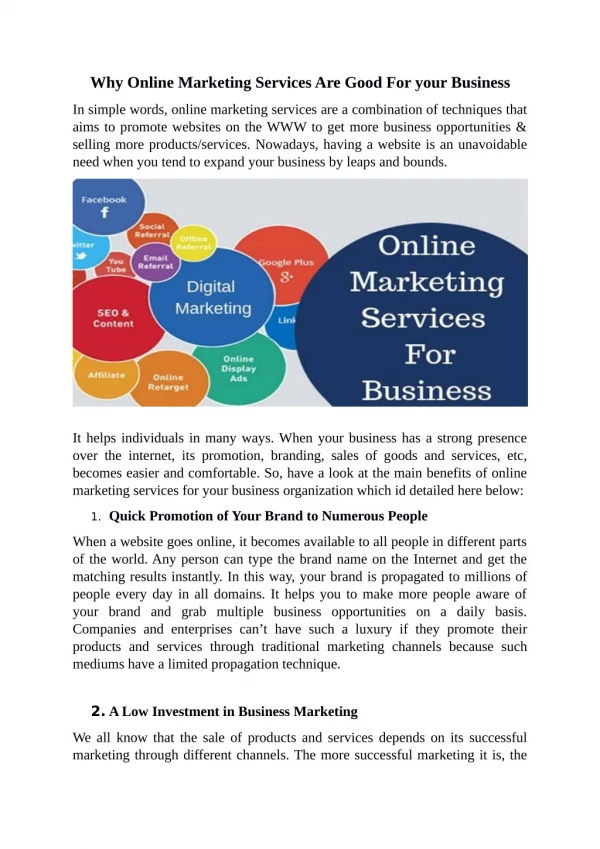 Why Online Marketing Services Are Good For your Business