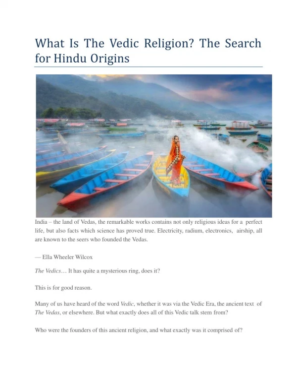 What Is The Vedic Religion? The Search for Hindu Origins