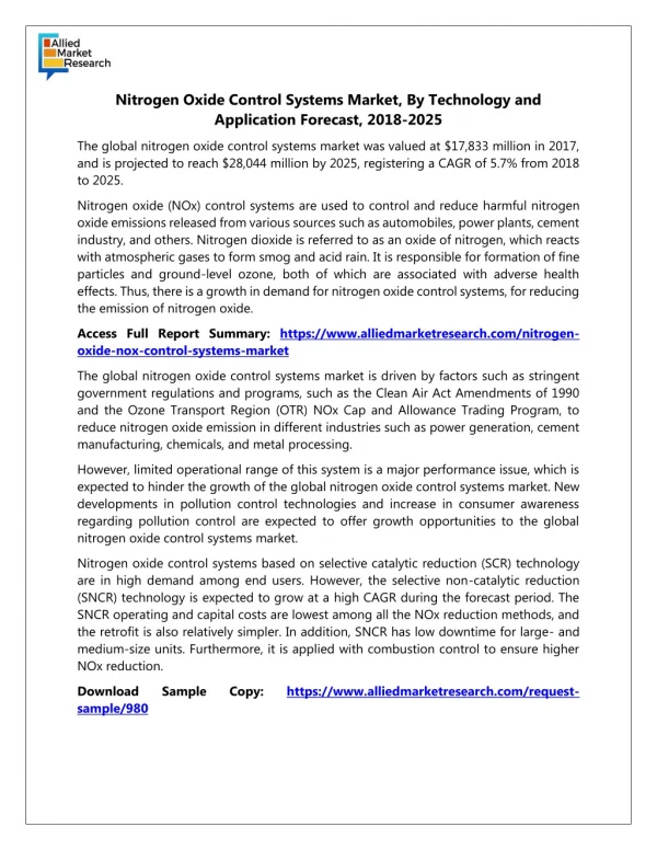 Top Factor Impacting for Nitrogen Oxide Control Systems Market