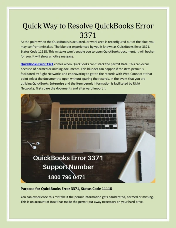 Quick Way to Resolve QuickBooks Error 3371 - Call 1_800_796_0471