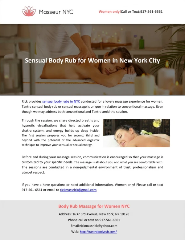 Sensual Body Rub for Women in New York City