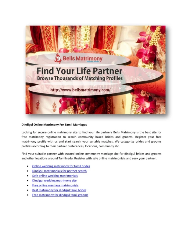Dindigul Online Matrimony For Tamil Marriages