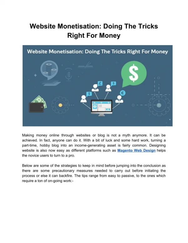 Website Monetisation: Doing The Right Tricks For Money