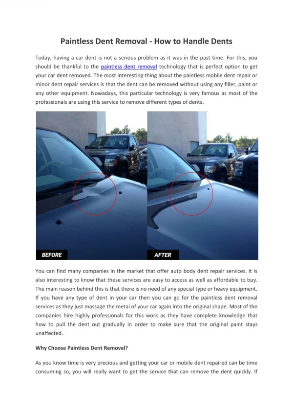 Paintless Dent Removal - How to Handle Dents