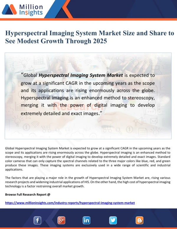 Hyperspectral Imaging System Market Size and Share to See Modest Growth Through 2025