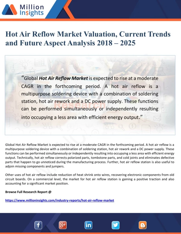 Hot Air Reflow Market Valuation, Current Trends and Future Aspect Analysis 2018–2025