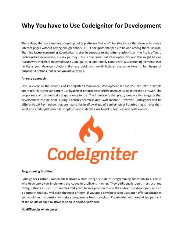 Why You have to Use CodeIgniter for Development