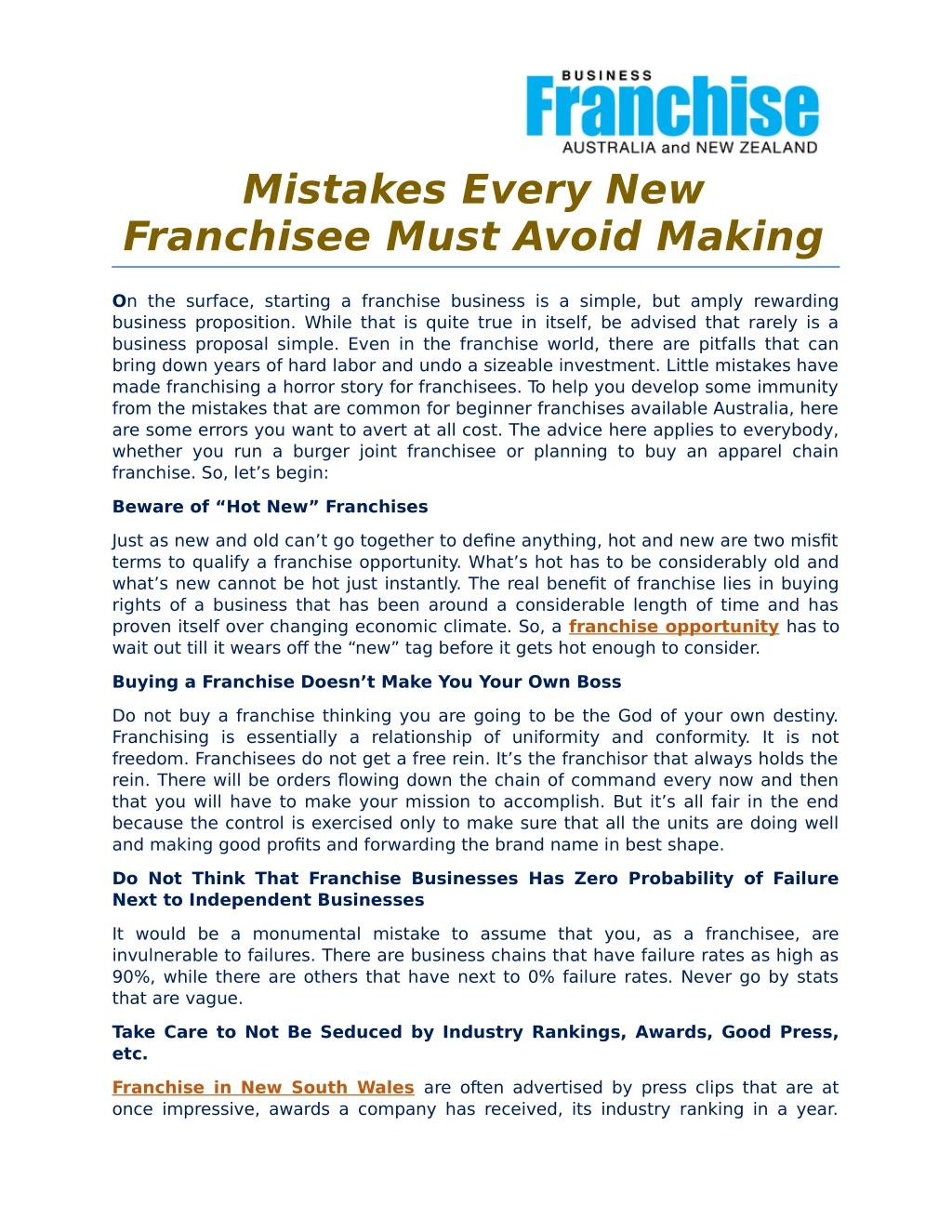 mistakes every new franchisee must avoid making