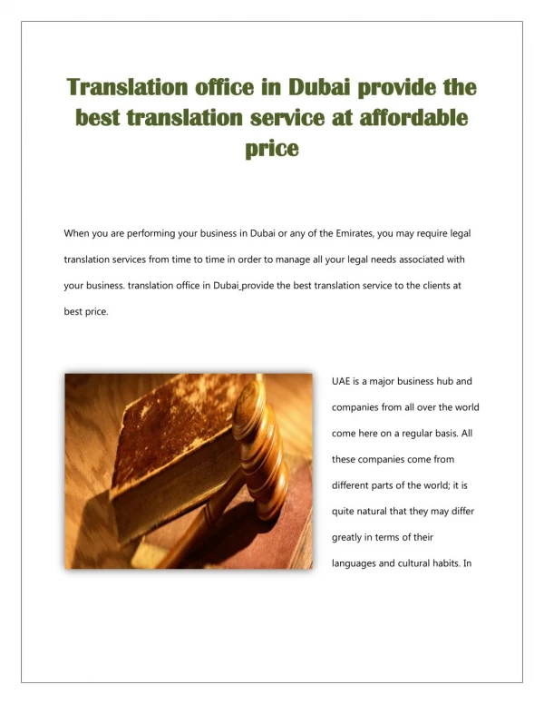 Translation Office in Dubai Provide the Best Translation Service at Affordable Price