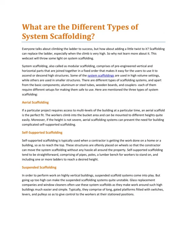What are the Different Types of System Scaffolding?