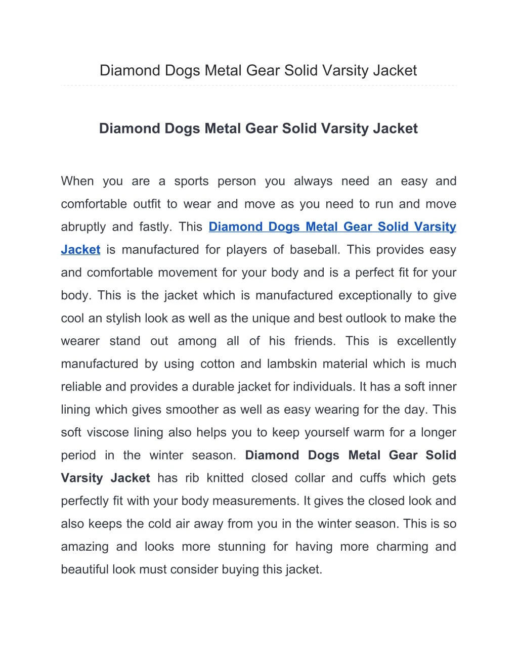 diamond dogs metal gear solid varsity jacket