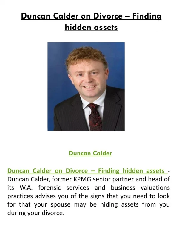 Duncan Calder on Divorce Finding Hidden Assets