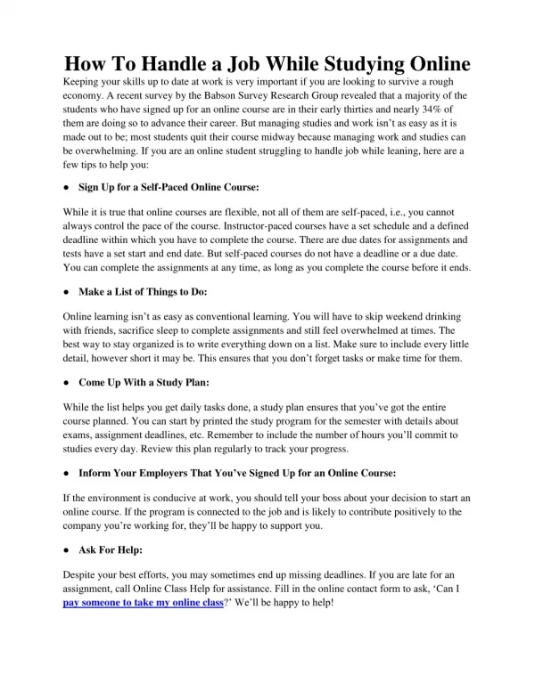 how to handle a job while studying online keeping
