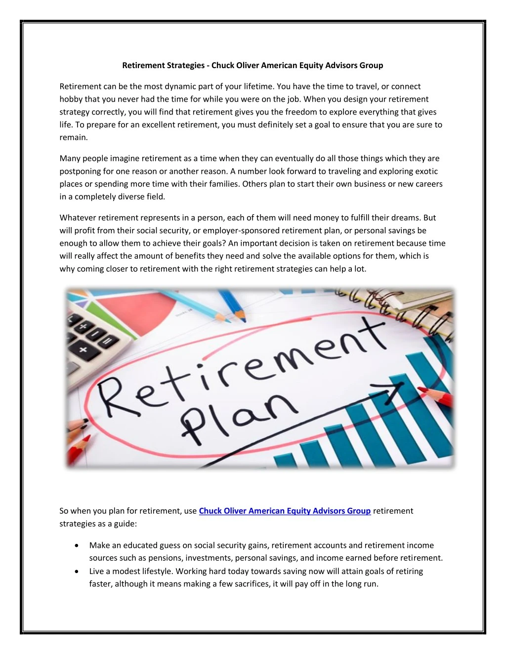 retirement strategies chuck oliver american