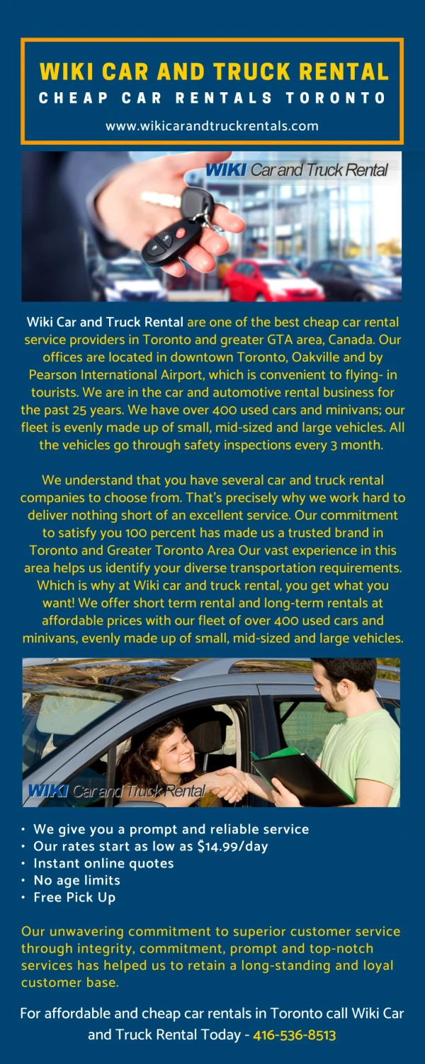 Best Car Rental Services Toronto | Car Rental Companies - Wiki Car and Truck Rentals