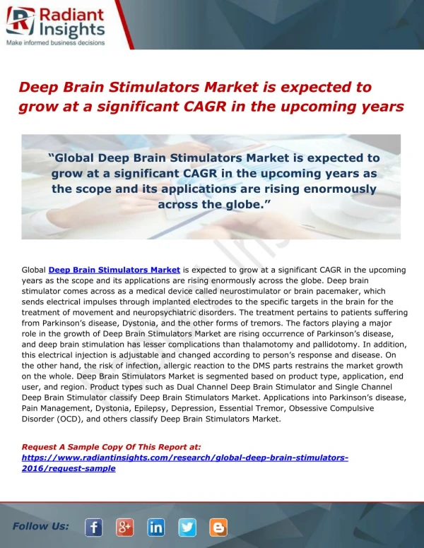Deep Brain Stimulators Market is expected to grow at a significant CAGR in the upcoming years