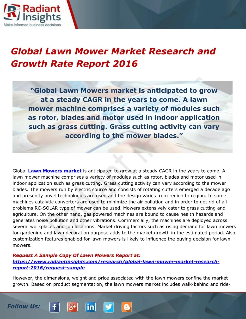 global lawn mower market research and growth rate