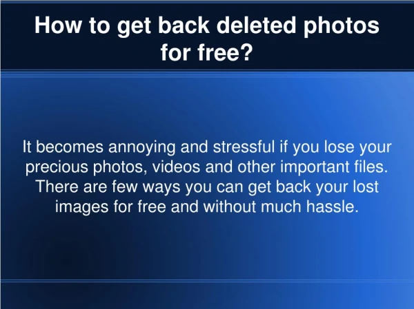 Different ways to Get Back Deleted Photos From Computer For Free