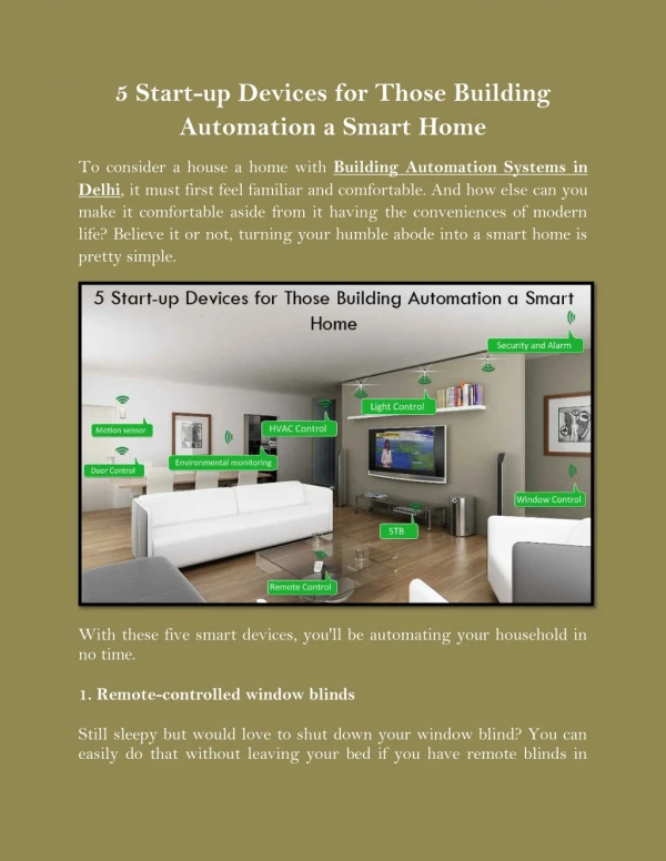 5 Start-up Devices for Those Building Automation a Smart Home