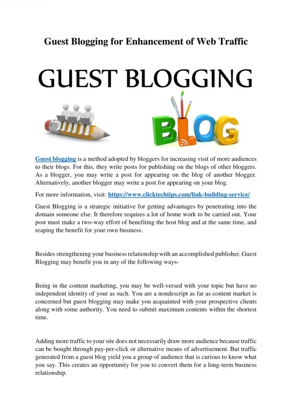 Guest Blogging for Enhancement of Web Traffic