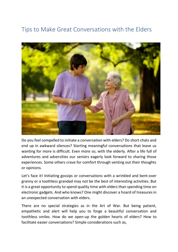 Tips to Make Great Conversations with the Elders - Athulya Living