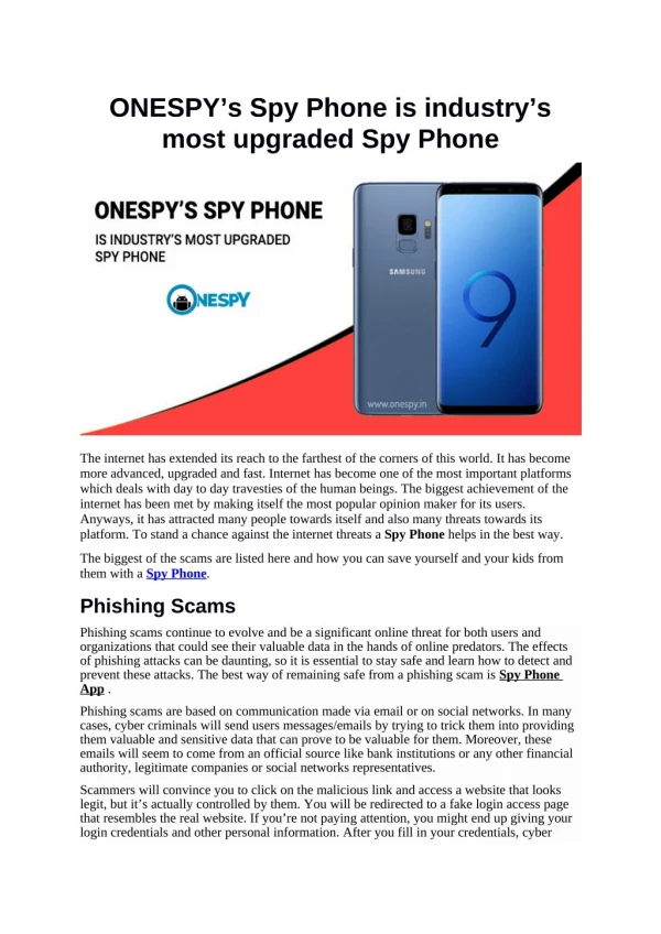 ONESPY’s Spy Phone is industry’s most upgraded Spy Phone