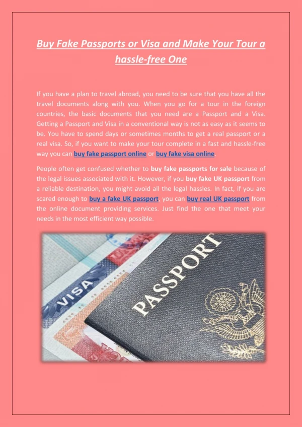 Buy Fake Passports or Visa and Make Your Tour a hassle-free One