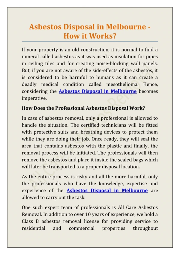 Asbestos Disposal in Melbourne - How it Works?
