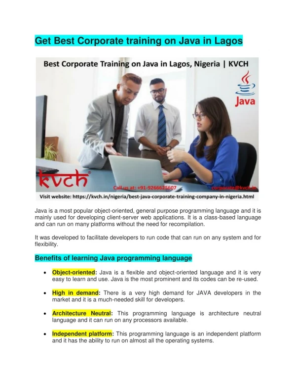 Best Corporate Training on Java in Lagos, Nigeria | KVCH