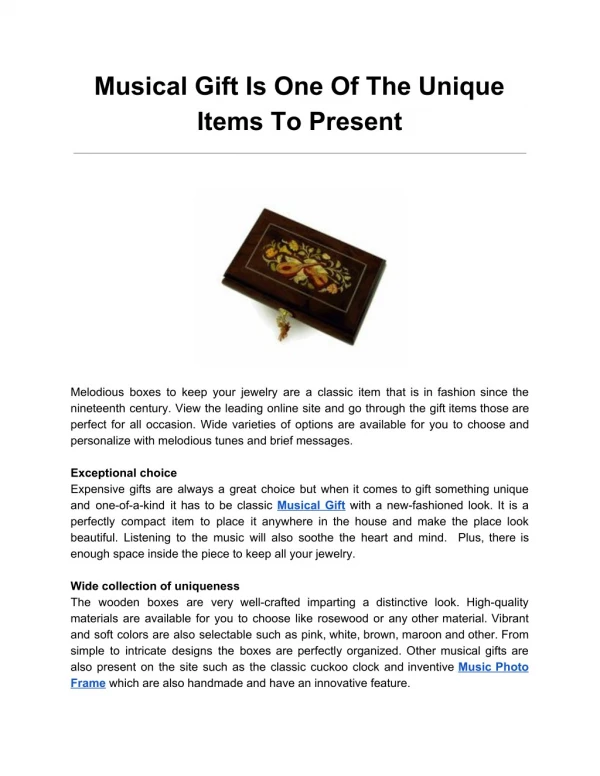 Musical Gift Is One Of The Unique Items To Present