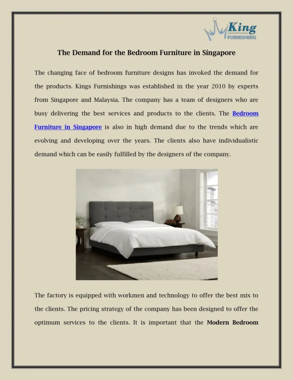 The Demand for the Bedroom Furniture in Singapore