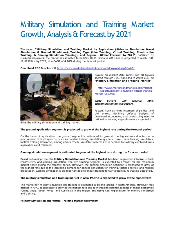 Military Simulation and Training Market Growth, Analysis & Forecast by 2021