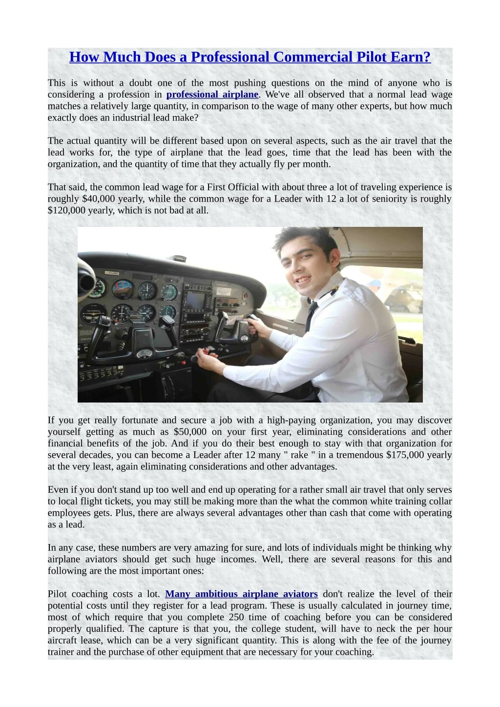 how much does a professional commercial pilot earn