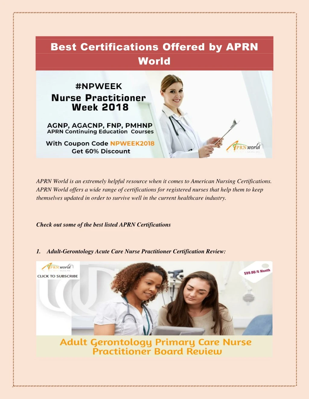 best certifications offered by aprn world