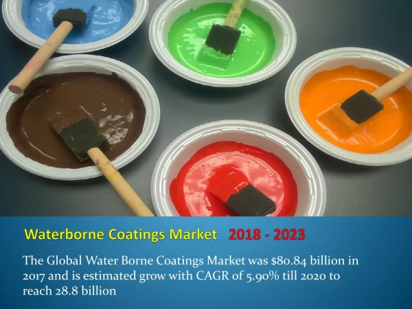 The Global Water Borne coatings market was $80.84 billion in 2017 and is estimated grow with CAGR of 5.90% till 2020 to
